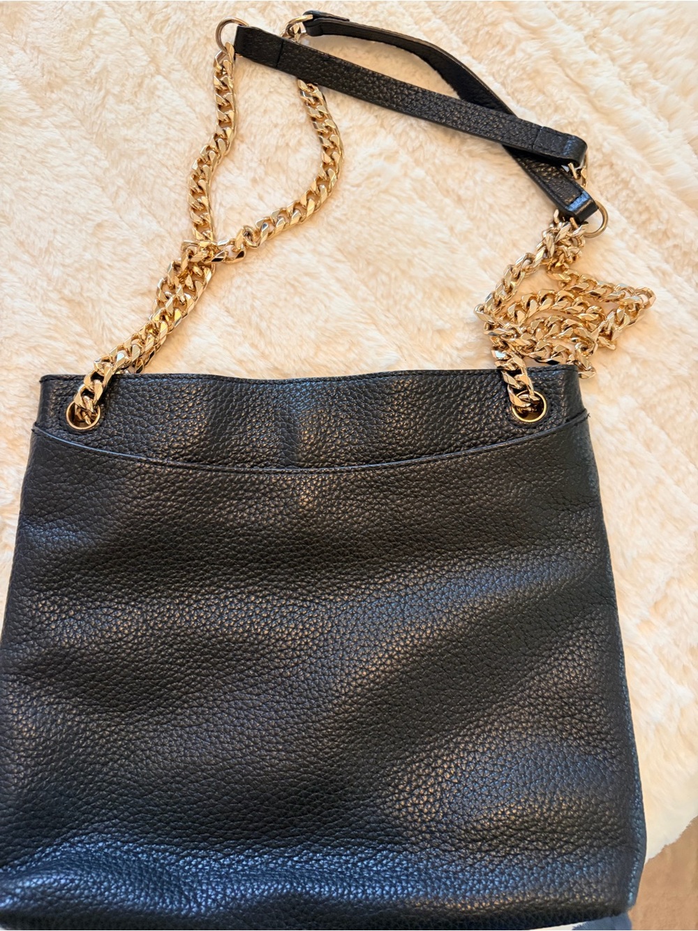 14th & Union Black Pebbled Leather Shoulder Bag with Gold Chain Strap